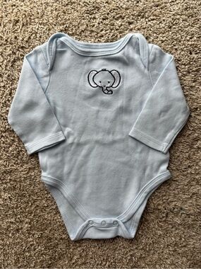 Little Me Baby Blue Elephant Long Sleeve Bodysuit 6M